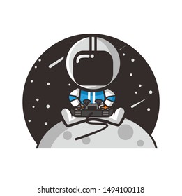 game astronaut at the moon logo design icon