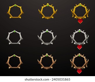 Game Avatar Frames with Gold, Silver and Bronze, Fantasy Elegant Banners set for Game UI Designs