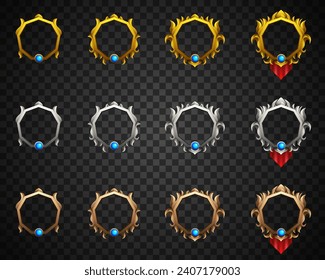Game Avatar GUI Gold, Silver und Bronze Frames Set für Fantasy Game UI Designs