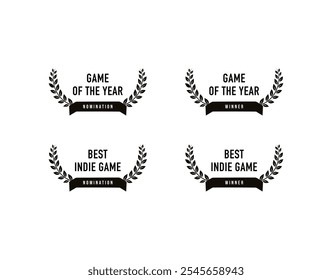 Game award nomination and winner,  best video indie game - black laurel vector icon pack