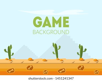 Game Background Banner Template, Desert Natural Landscape for Mobile or Computer Game User Interface Vector Illustration