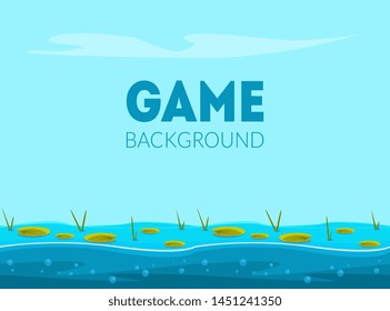 Game Background Banner Template, Natural Landscape for Mobile or Computer Game User Interface Vector Illustration