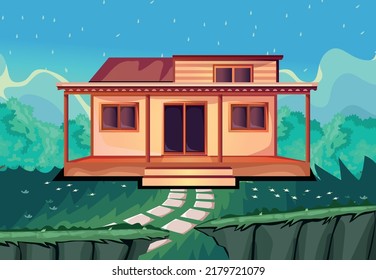 Game Background Cartoon Vector House Woods: เวกเตอร์สต็อก (ปลอดค่า