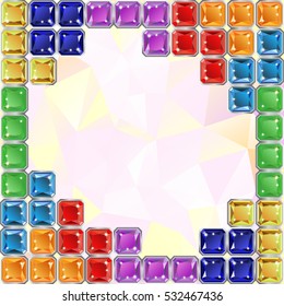 Game background with colorful elements of tile mosaic blocks from realistic faceted gem stones. Vector illustration
