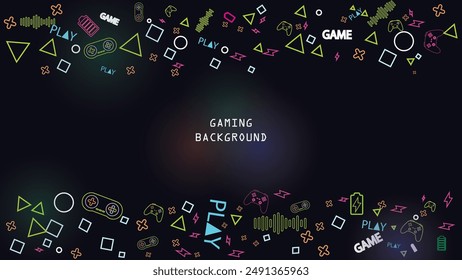 Game background with gamepad, joystick geometric pattern and graphic elements. Outline neon design vector illustration