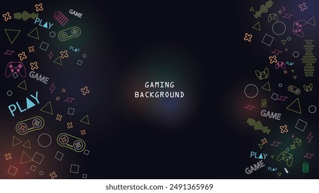Game background with gamepad, joystick geometric pattern and graphic elements. Outline neon design vector illustration