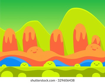 Game background and imaginary landscapes in bright colors, vector illustration