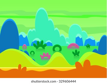 Game background and imaginary landscapes in bright colors, vector illustration