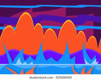 Game background and imaginary landscapes in bright colors, vector illustration