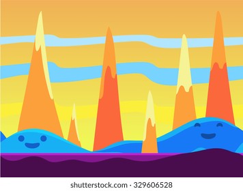 Game background and imaginary landscapes in bright colors, vector illustration
