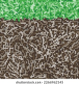 Game background in pixel graphics with earth and grass