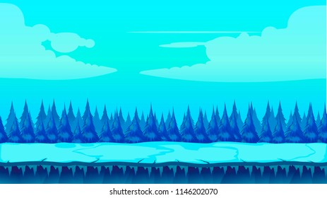 Game background with snowy scenery and icy road