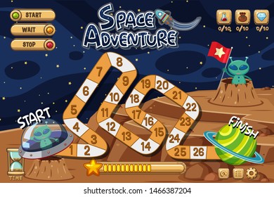 Game background template with aliens on moon illustration