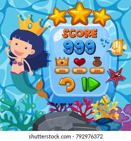 Game background template with mermaid underwater illustration