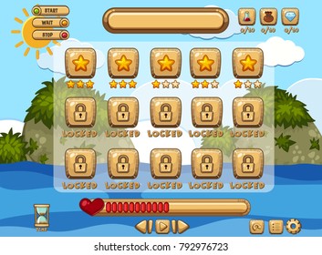 Game background template with ocean and levels page illustration