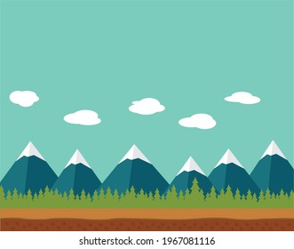 Game backgrounds mountain sky with tree Vector seamless set