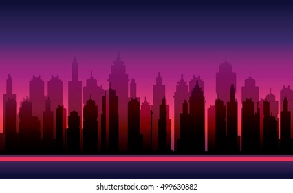 Game Backgrounds. Vector silhouette of the modern city. Abstract city template.