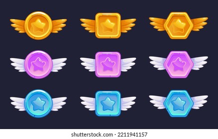 Game badge icon level rank award medal emblem isolated set. Vector graphic design illustration
