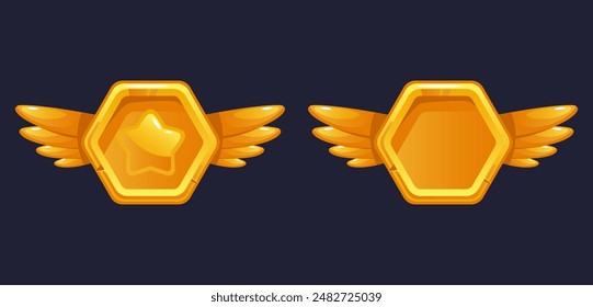 Game badge icon level rank award medal emblem isolated set. Vector graphic design illustration
