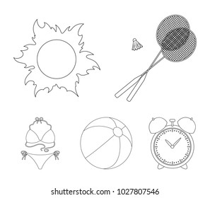 A game of badminton, a ball and the sun.Summer vacation set collection icons in outline style vector symbol stock illustration web.