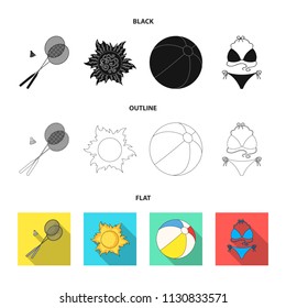 A game of badminton, a ball and the sun.Summer vacation set collection icons in black,flat,outline style vector symbol stock illustration web.