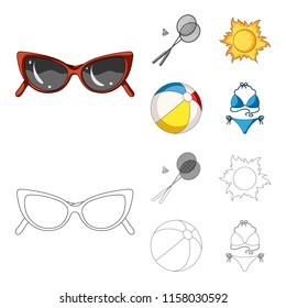 A game of badminton, a ball and the sun.Summer vacation set collection icons in cartoon,outline style vector symbol stock illustration web.