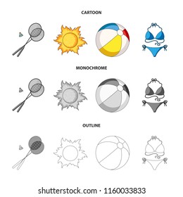 A game of badminton, a ball and the sun.Summer vacation set collection icons in cartoon,outline,monochrome style vector symbol stock illustration web.