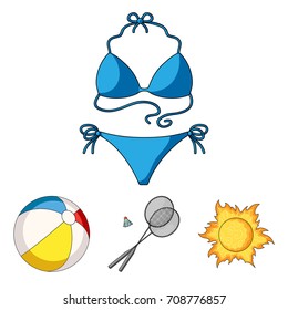 A game of badminton, a ball and the sun.Summer vacation set collection icons in cartoon style vector symbol stock illustration web.