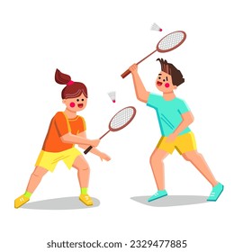 game badminton kid vector. activity play, sport racket, player young game badminton kid character. people flat cartoon illustration