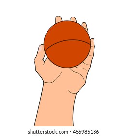 Game ball in hand in isolated on a white background in the style of flat