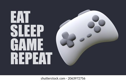 Game banner with 3d realistic gamepad. Vector illustration