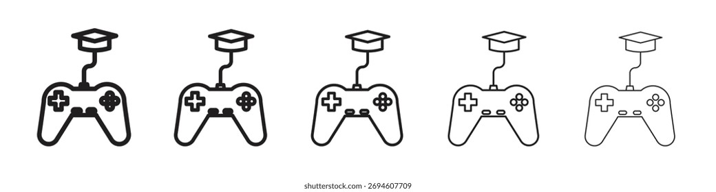 Conjunto de símbolos de icono de aprendizaje basado en juegos. Colección de trazo editable.