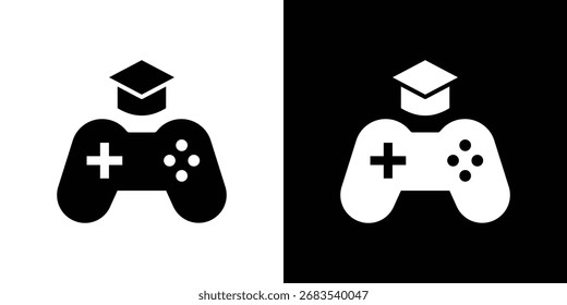 Game based learning icon vector graphics. Flat solid black vector set