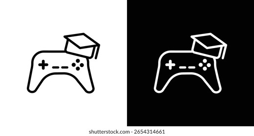 Ícones de aprendizado baseados em jogos no estilo de linha. Traçados em preto-e-branco editáveis