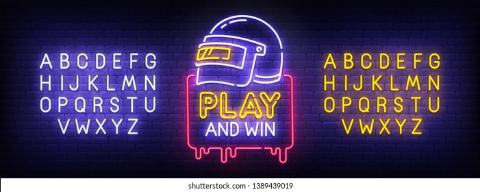 Game Battle Grounds neon sign, bright signboard, light banner. Battle Royale logo, emblem and label. Neon sign creator. Neon text edit