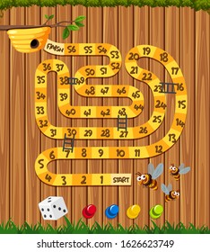 Game with bees and beehive on wooden board illustration