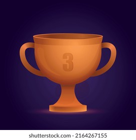 Game big Cup bronze. Reward in online casino with gambling. Trophy forthird place. Icon for creating slot machine and developing applications with games of chance. Cartoon flat vector illustration