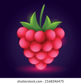 Juego grande Raspberry. Bayas rojas, productos naturales y frescos. Cosecha veraniega, vitaminas y vegetarianismo. Ranura para máquina tragaperras en línea, loterías y jugadores. Dibujo vectorial plano de dibujos animados