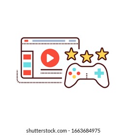 Game blog web site color line icon. Cyberspace video streaming. Vlogging sign. Pictogram for web page, mobile app, promo. UI UX GUI design element. Editable stroke.