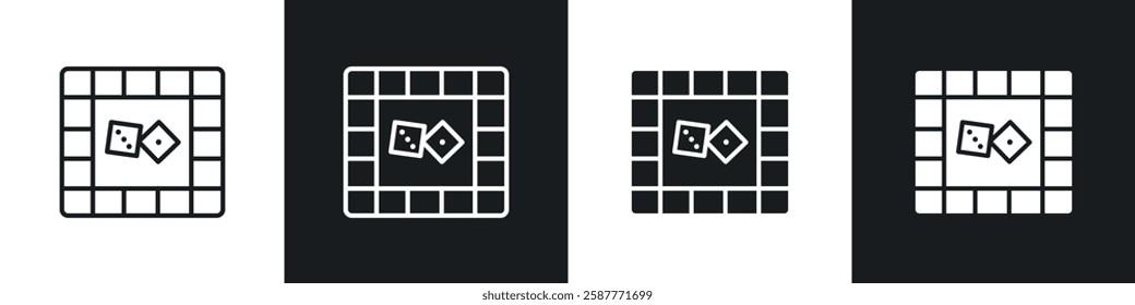 Game board icon set black and white colors. Graphic Vector icons pack