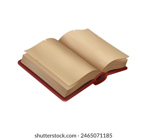 Game book, mystical open book with blank parchment pages, evoking a sense of magic and ancient wisdom. Antique tome with red cover, inviting readers to conjure spells and embark on fantastic stories