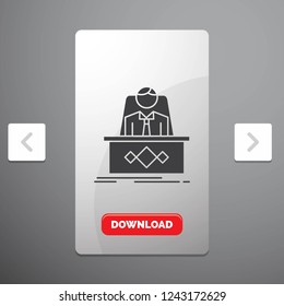 game, Boss, legend, master, CEO Glyph Icon in Carousal Pagination Slider Design & Red Download Button