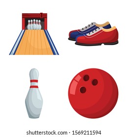 Game of bowling vector cartoon icon set.Vector isolated illustration bowling equipment in club.Icon set of game and equipment .