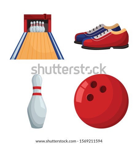 Game of bowling vector cartoon icon set.Vector isolated illustration bowling equipment in club.Icon set of game and equipment .