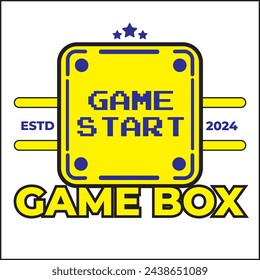 game box logo illustration vector design with game start box in yellow and blue colors. suitable for logos, icons, posters, advertisements, banners, companies, t-shirt designs, stickers, websites.