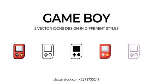 Game Boy Icon Design in Five style with Editable Stroke. Line, Solid, Flat Line, Duo Tone Color, and Color Gradient Line. Suitable for Web Page, Mobile App, UI, UX and GUI design.