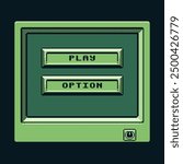 Game boy interface, pixel art design, play, option, retro 80s console gaming app, video game, flat style, old school computer graphic design, 8-bit sprite, game assets, vector illustration.