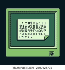 Game boy interface, pixel art design, message, retro 80s console gaming app, video game, flat style, old school computer graphic design, 8-bit sprite, game assets, vector illustration.