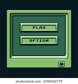 Game boy interface, pixel art design, play, option, retro 80s console gaming app, video game, flat style, old school computer graphic design, 8-bit sprite, game assets, vector illustration.