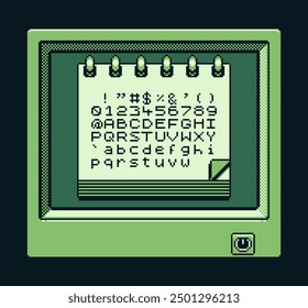 Game-Boy-Schnittstelle, Pixel-Art-Design, Nachricht, Retro-80s-Konsolen-Gaming-App, Videospiel, flacher Stil, Old School Computer Grafikdesign, 8-Bit-Sprite, Spielelemente, Vektorgrafik.